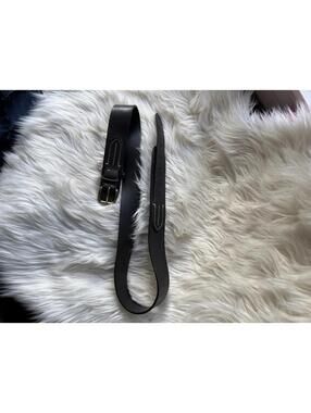 Ralph Lauren Black Leather Belt with Brass Buckle